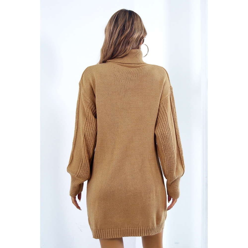 Camel Turtleneck Sweater Dress - Picture 7 of 8
